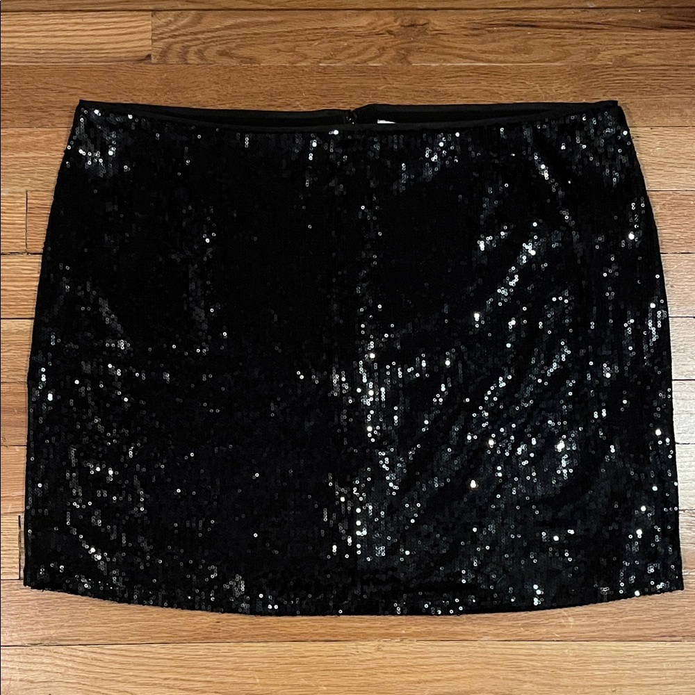 White House Black Market Black Sequin Mini Skirt size XL